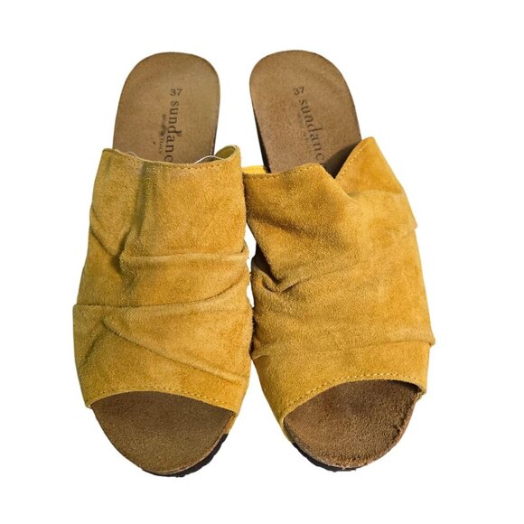 Sundance Mustard Suede Slip On Wedge Sandals Size 37/6 - Picture 3 of 7